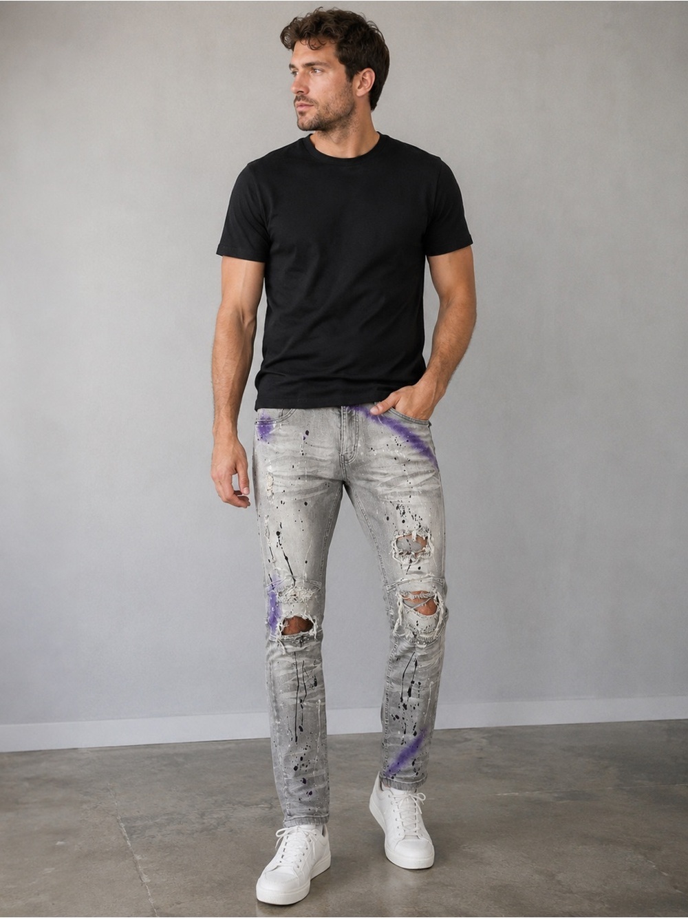 AHP Another Hype Piece Jeans Size 32 Distressed Paint Splattered Skinny Jeans